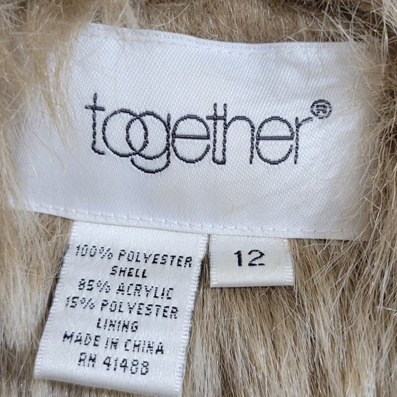 Together Women's Sz 12 Faux Suede Faux Fur Light Blue Vest Front Toggle Closure - Picture 2 of 4